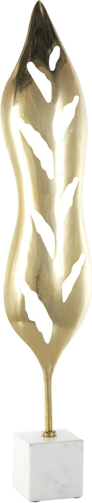 79 Aluminum Metal Leaf Decorative Sculpture Tall Textured Cutout Home Decor Statue with White Marble Base, Accent