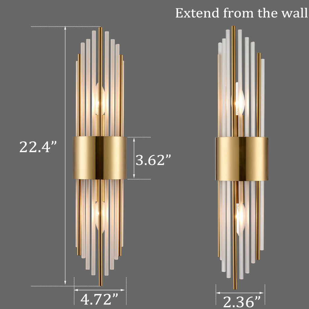 2-Light Modern Crystal Wall Sconces Titanium Gold Vanity Wall Light with Frosted Glass Luxury Set of 2 Wall Light