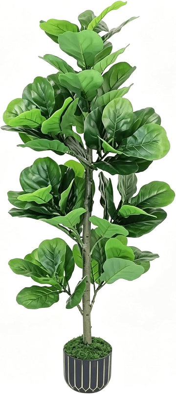 4FT Fiddle Leaf Fig Tree - Large Faux Trees Indoor Potted with Black Pot, Artificial Plants Indoor Tall Fake Tree
