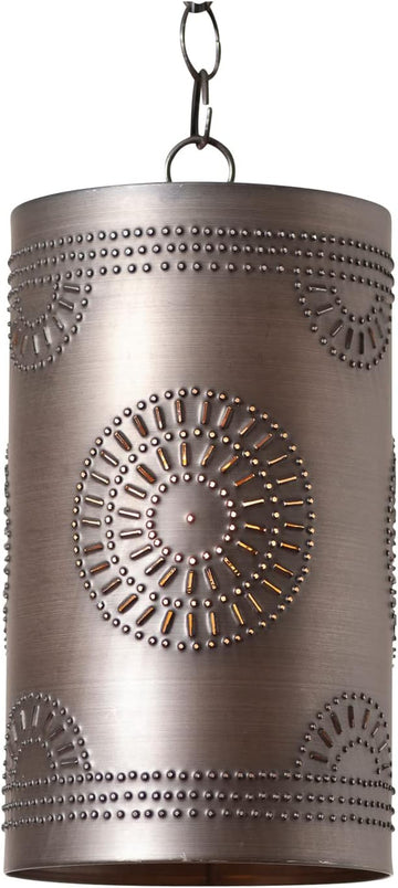 Rustic Cylinder Pendant in Kettle Black Tin, Rustic Country Lighting