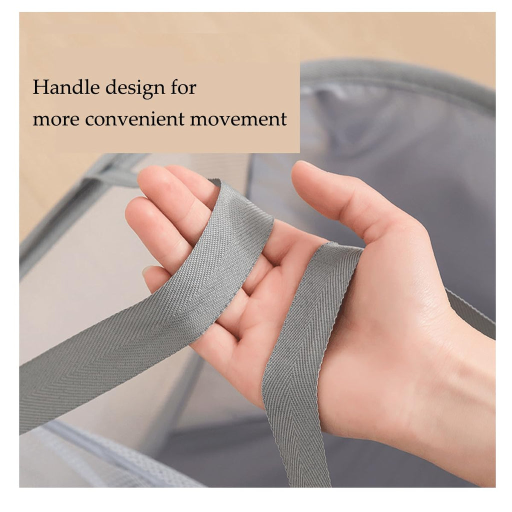 Mesh Laundry Hamper Basket, Sturdy 3 Compartments Laundry Basket, Foldable Pop up Laundry Hamper with Side Pocket for
