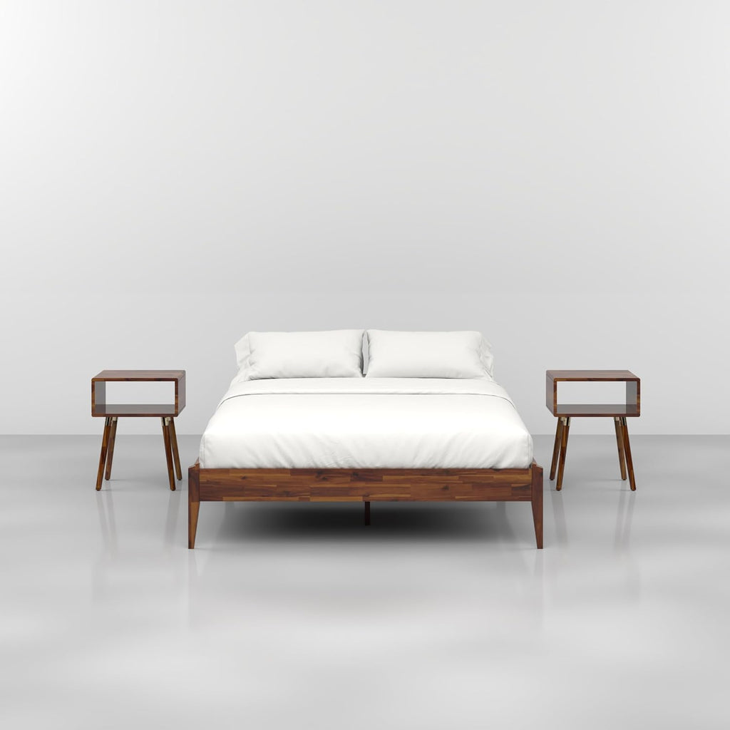 15-Inch Solid Wood Queen Platform Bed Frame - Japanese Joinery, Minimalist Style - Wood Slats, Easy Assembly