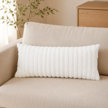 Faux Fur 14x24 Lumbar Pillow Cover Striped Cream