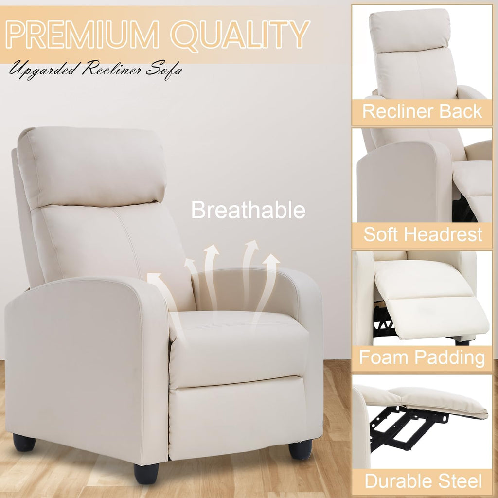 Recliner Chair Breathable Padded PU Leather Massage Single Sofa Recliners for Small Recliner Chair with Footrest Home