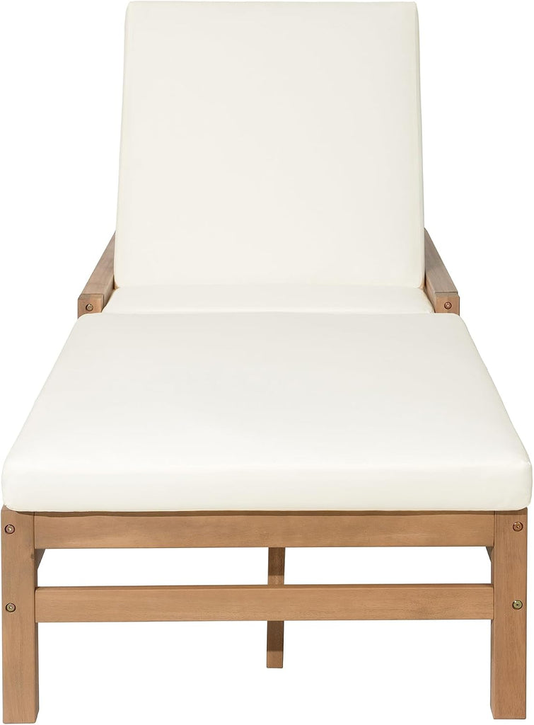 Outdoor Chaise Lounge Chairs Set of 2, Solid Wood Patio 5-Position Adjustable Recliner Chair with Thick Cushions