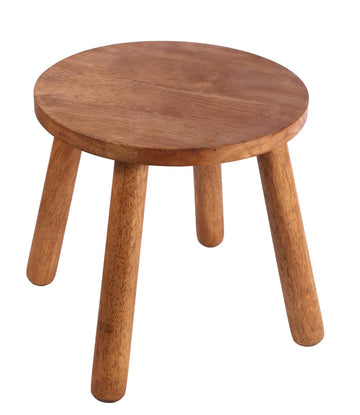 Round Solid Wooden Stool, Plant Stand, Step Stool, Walnut, 11.8" H