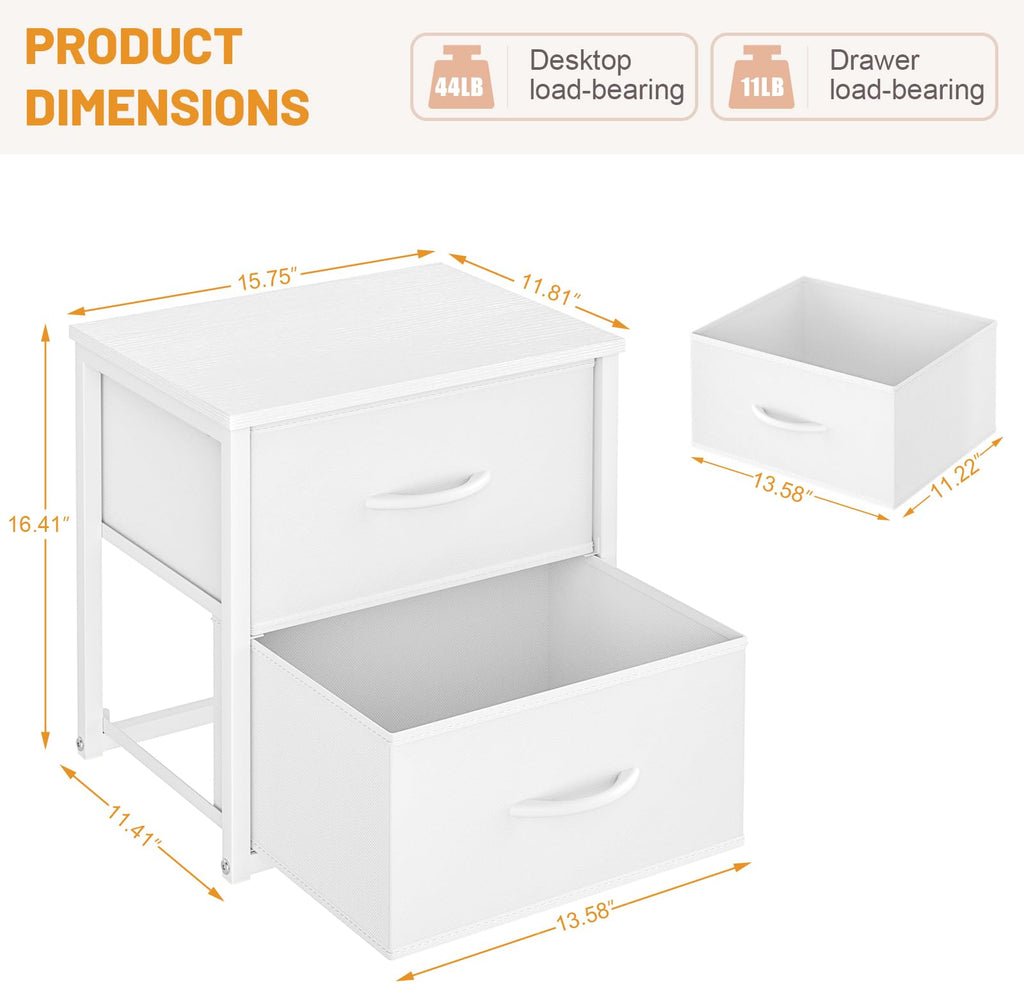 2-Pack Stackable Storage Drawers (4 Drawers Total), White Closet Organizer with Wooden Top & Metal Frame