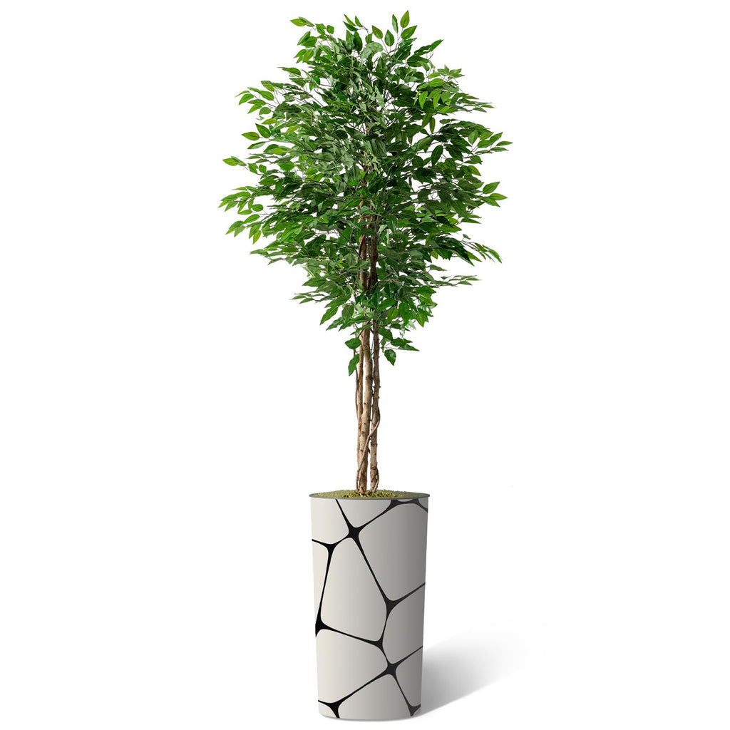Artificial Tree in Geometric Pattern Planter, Fake Ficus Silk Tree for Indoor and Outdoor Home Decoration - 75"