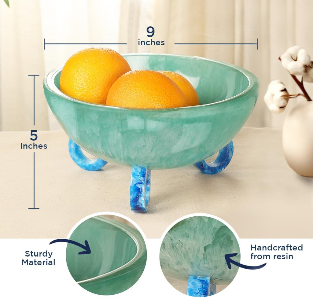 Fruit Bowl Counter, 9" Resin Decorative Bowl, Centerpiece Table Decorations, Fruit Basket for Coffee Table Décor