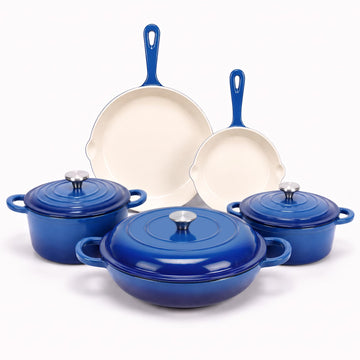 5-Piece Enameled Cast Iron Cookware Set with Lids, Skillet, Frying Pan, Saucepan and Dutch Oven for All Stovetops