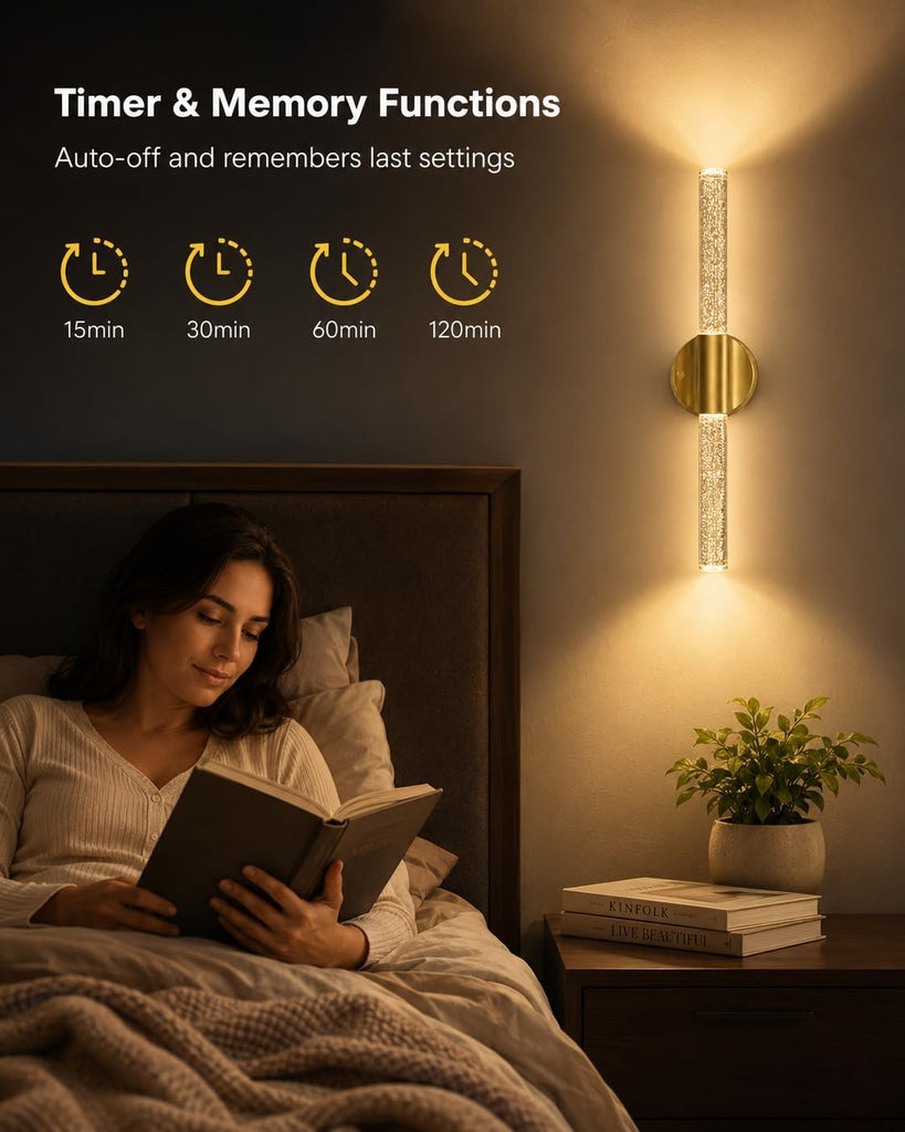 Peel and Stick on Wall Sconce set of 2 Wireless Battery Operated Wall Light | Rechargeable Gold No Drill Magnetic