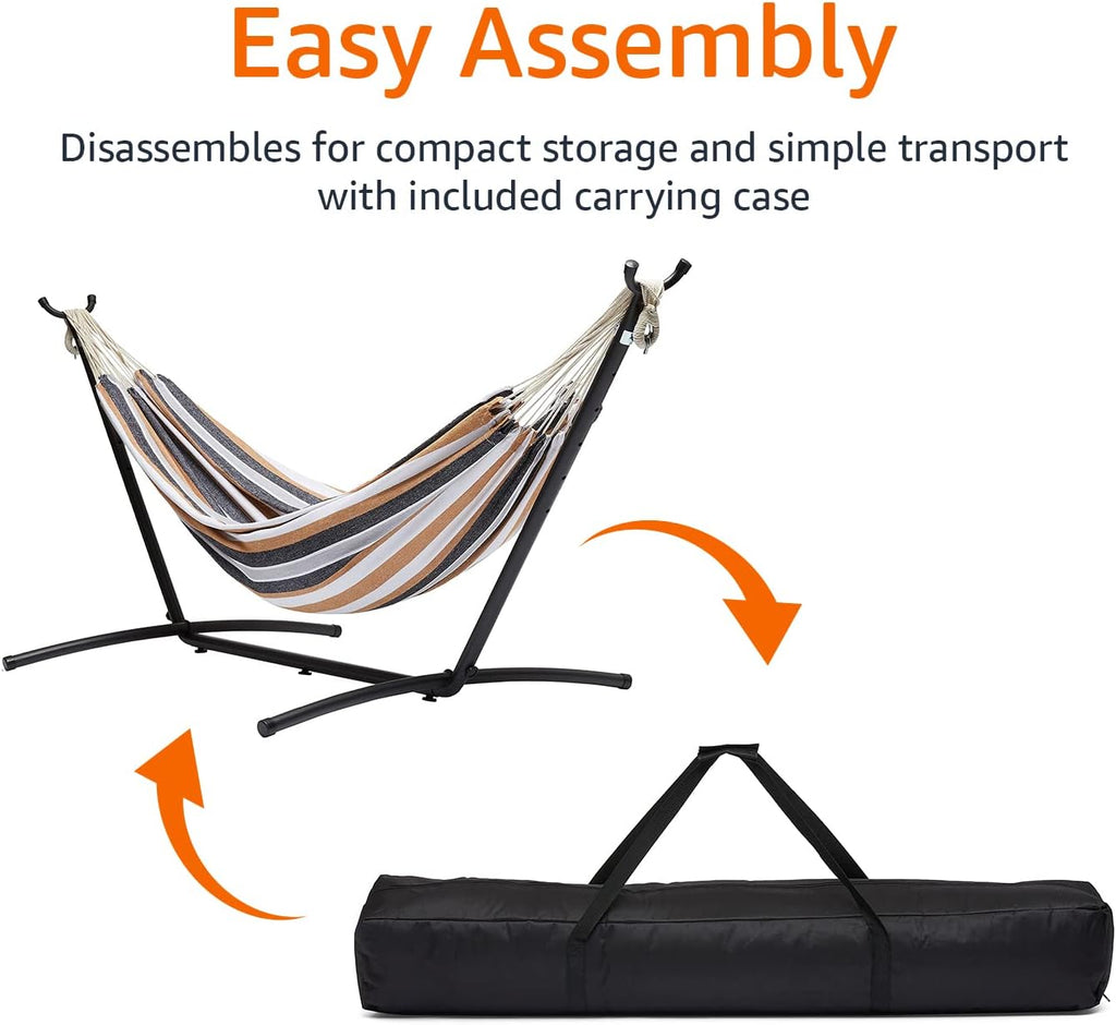 Double Portable Hammock with Space Saving Steel Stand and Carrying Case, 2 Person, 470lb Capacity, Multi Color, 118"