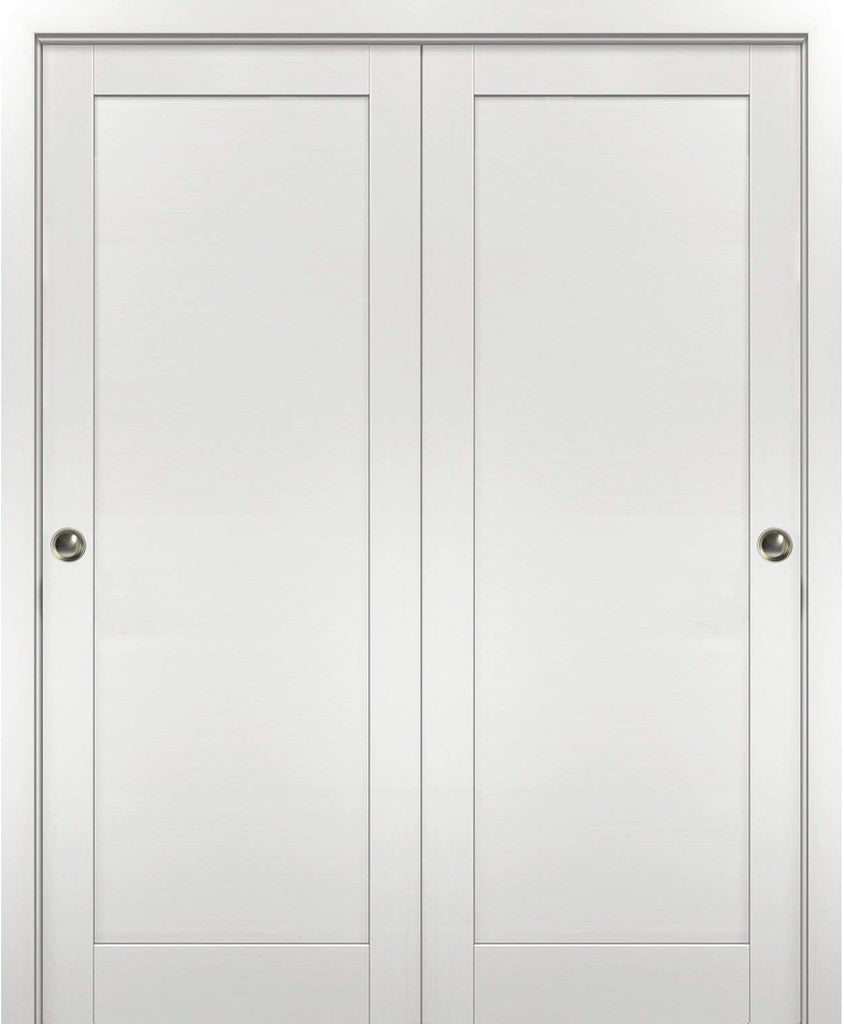 Sliding Closet Bypass Doors 72 x 80 with Hardware | Quadro 4111 White Ash | Sturdy Top Mount Rails M