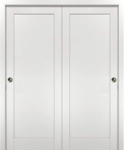 Sliding Closet Bypass Doors 72 x 80 with Hardware | Quadro 4111 White Ash | Sturdy Top Mount Rails M
