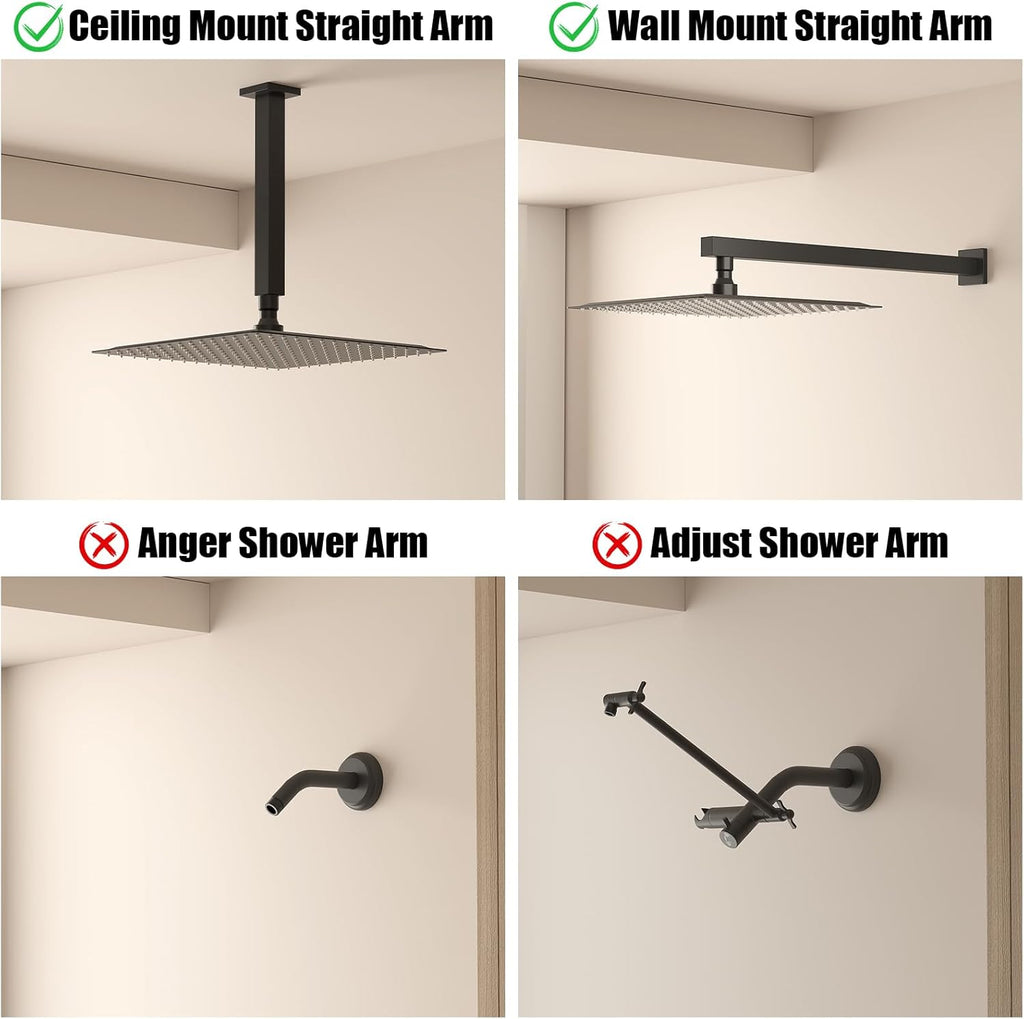 12 Inch Rain Shower Head, 12" Square Rainfall & High Pressure Stainless Steel Bath Showerhead, 1/16" Ultra Thin