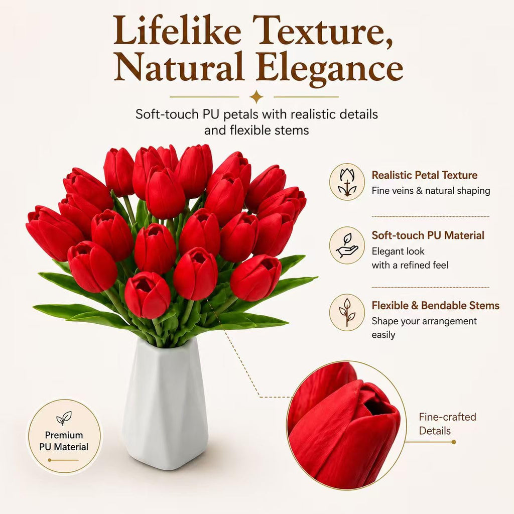 20 Stems Red Artificial Tulip Flowers Centerpieces