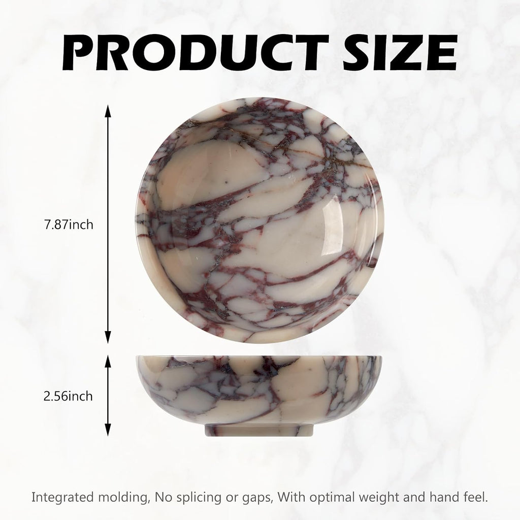 Luxury Natural Marble Fruit Bowl - Large 7.8-Inch Calacatta Viola Marble Counter Fruit Serving Holder, Decorative