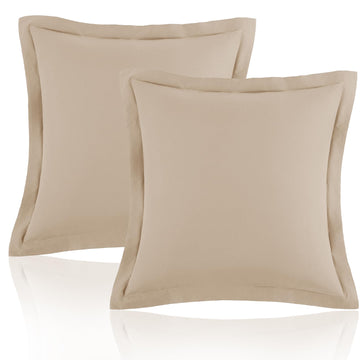 Beige Euro Sham Covers 26x26 Inch, Set of 2, Wide Flange