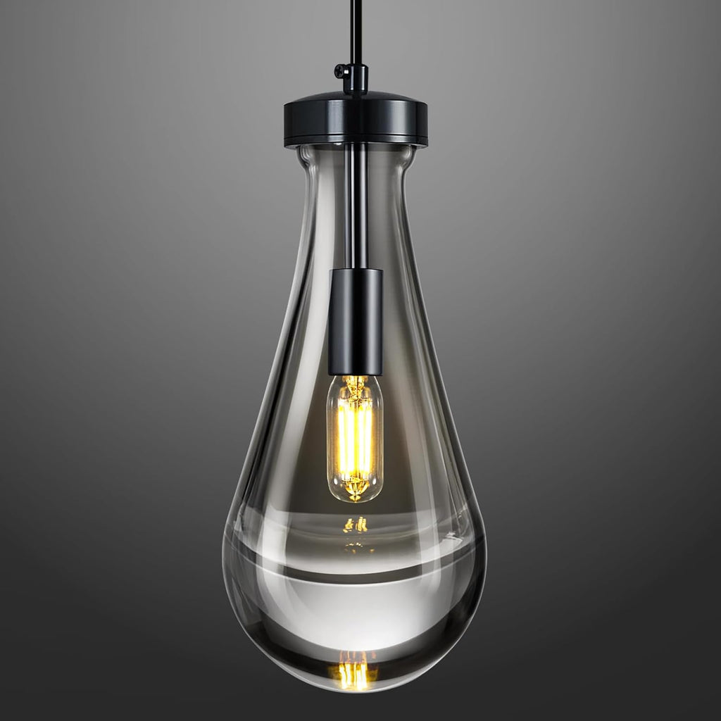 Raindrop Pendant Lights Kitchen Island Teardrop PlatingBlack Hanging Light Clear Solid Glass Pendant Light Modern Chandeliers for Dining Room Porch Corridor Living Room(PlatingBlack 1-Pack) A121-B0DL48FWDW