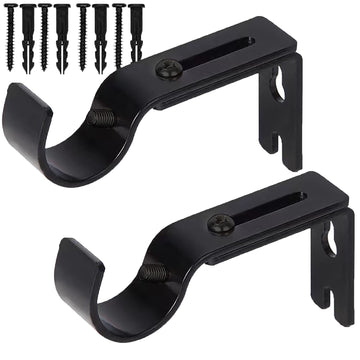 Adjustable Curtain Rod Brackets, 1 Inch Curtain Rod Holder for 2 Pack Black