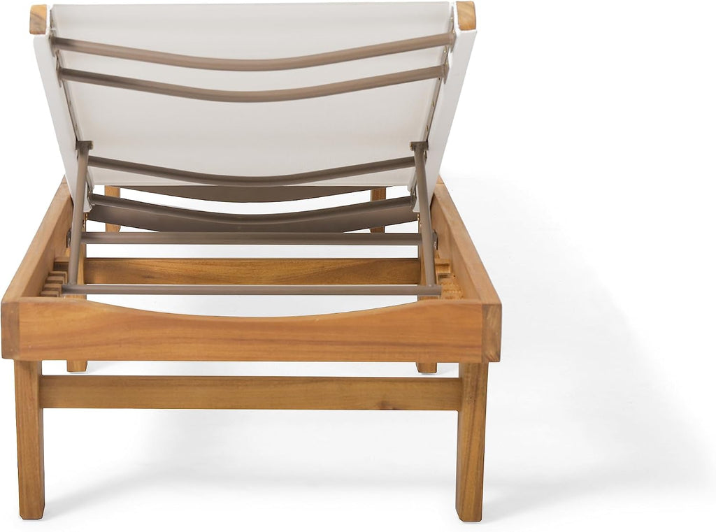 Set of 2 Chaise Lounge Chair Outdoor, Acacia Wood Frame Sunbathing Pool Lounger, Adjustable Backrest Patio