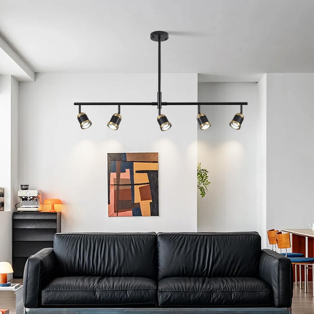 Track Lighting Kit Black Track Light Flexibly Rotatable Light Head Adjustable Height Modern Spotlight Living