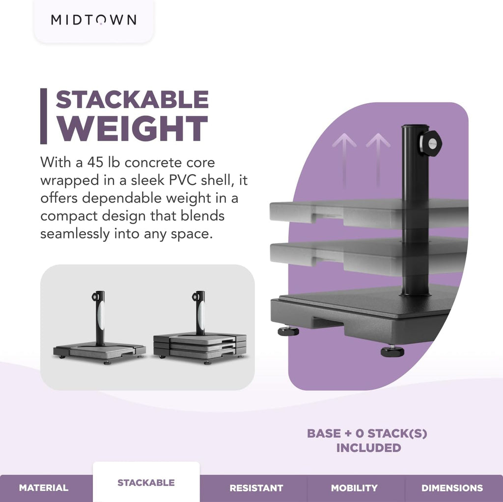 The Core Base - Patio Umbrella Base with Wheels. Aluminum Base Pole for Umbrella Poles of 1.5-2 Inches Diameter.