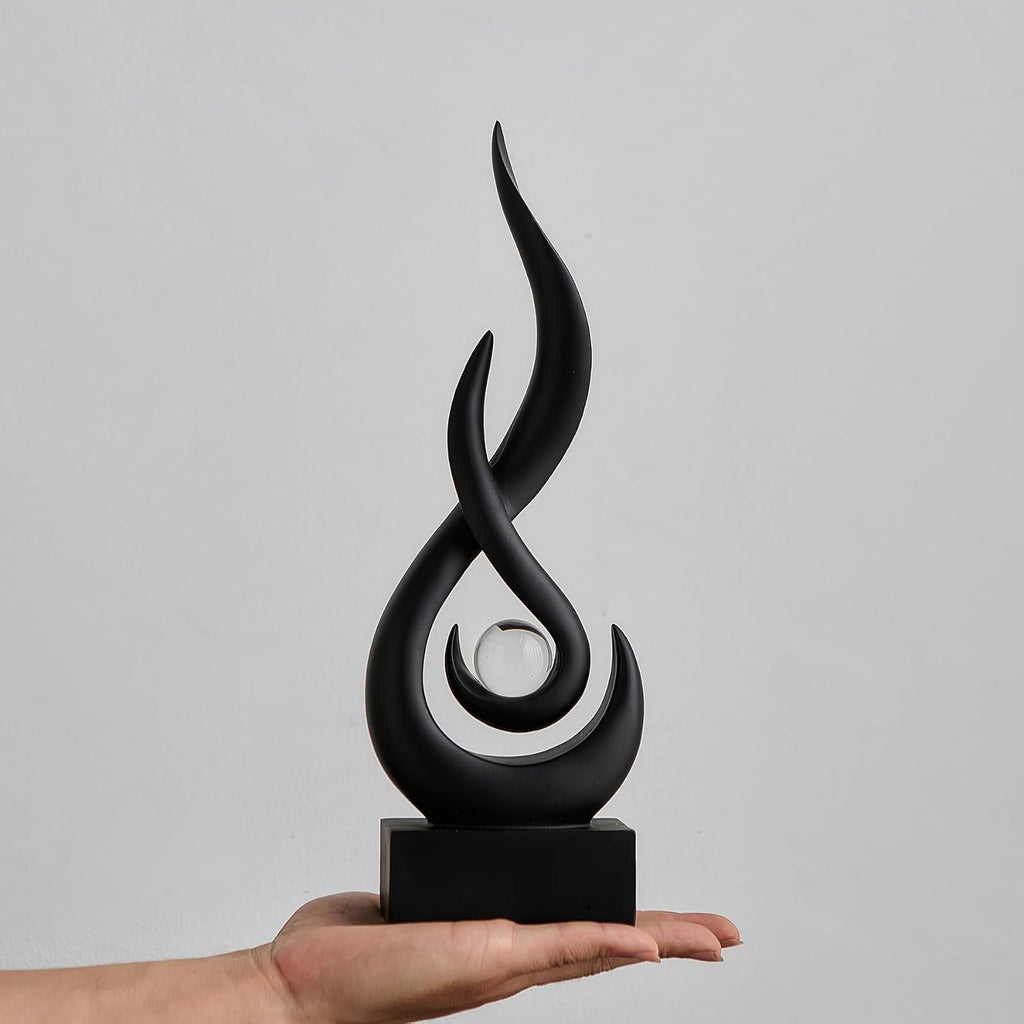 Black Flame Statue, 11.8" Abstract Resin Sculpture for Modern Home Decor, Minimalist Art Figurine for Shelf Coffee