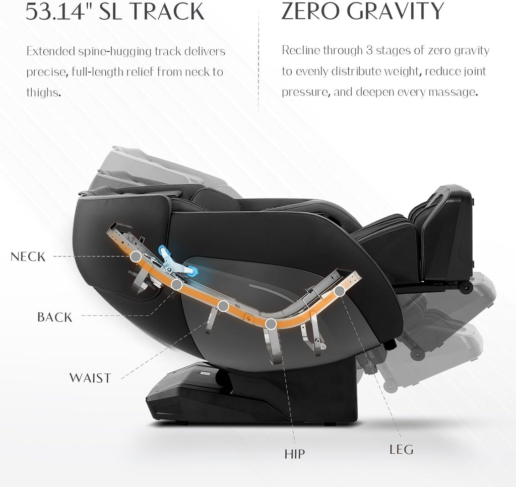 3D Massage Chair, Full Body Massage Chair, Zero Gravity Recliner w/Dynamic Leg Kneading System, 53.14" SL Track