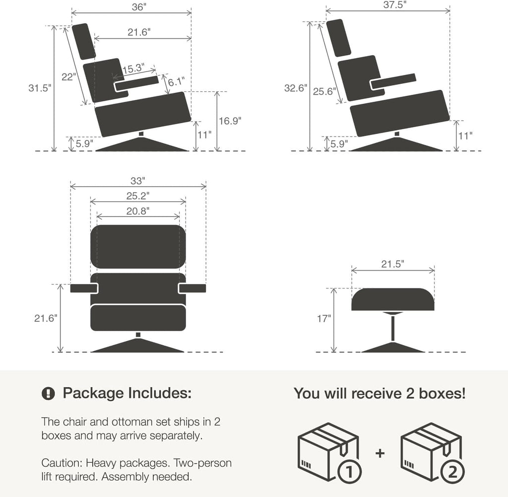 Modern Reading Chair and Ottoman — Leather