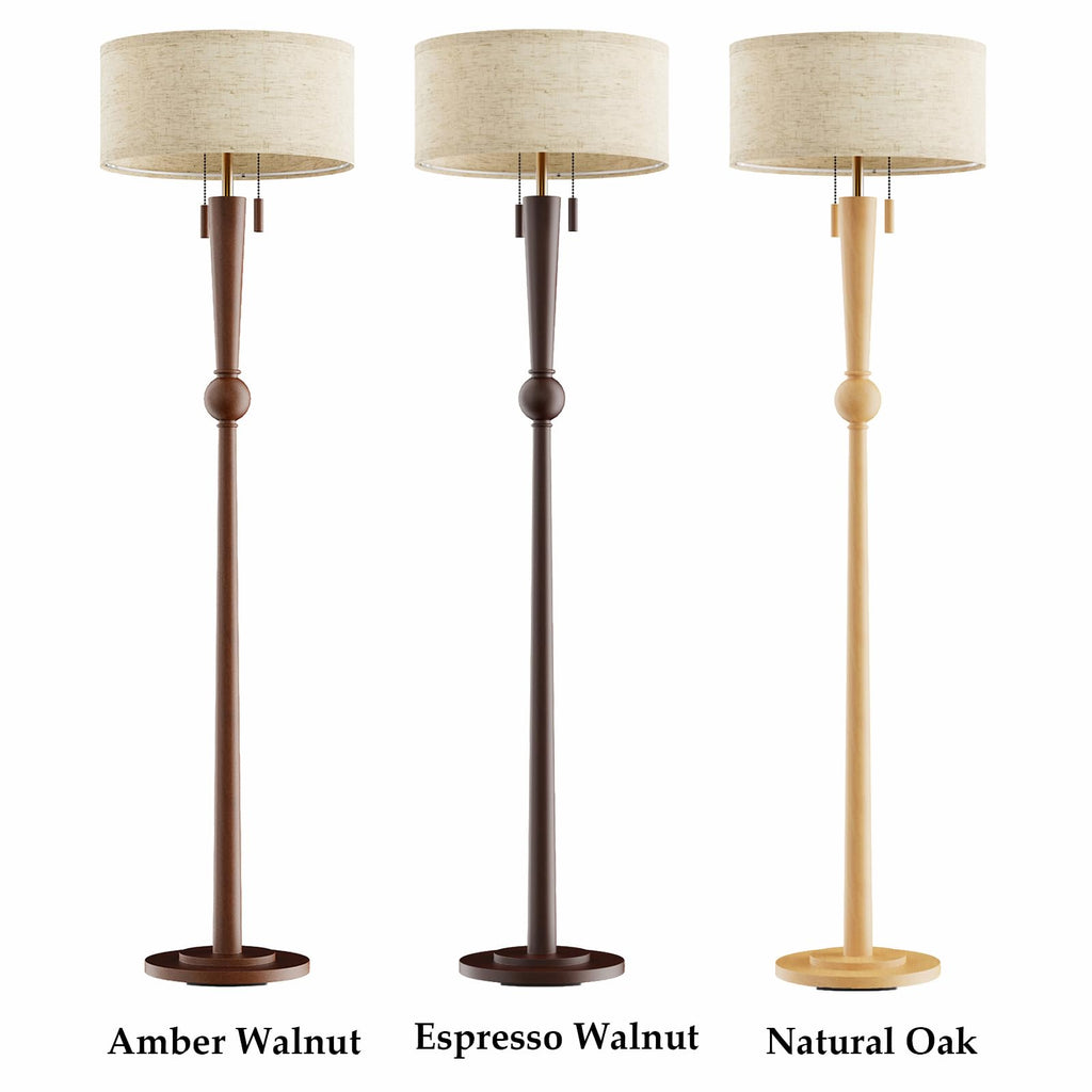 Solid Wood Floor Lamp with Wooden Pull Chains