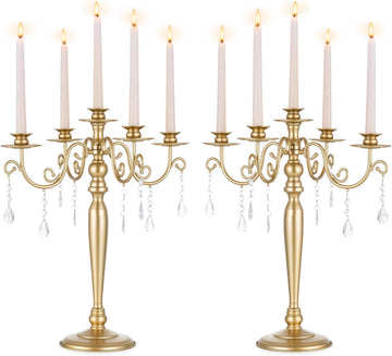 Wedding Candelabra Table Centerpiece: 5 Arm Candelabras for Candlesticks - Gold Candle Holder Set of 2nt