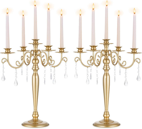 Wedding Candelabra Table Centerpiece: 5 Arm Candelabras for Candlesticks - Gold Candle Holder Set of 2nt