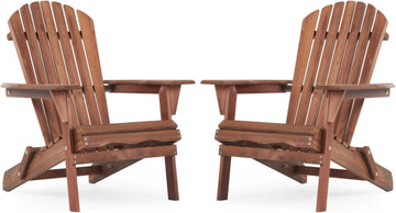 Solid Wood Folding Adirondack Chair Set of 2, Outdoor Lounge Chair, Weather Resistant Patio Wooden Chair, Ergonomic