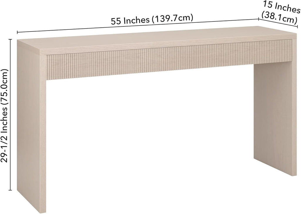 55" Rectangular Fluted Console Table, Ribbed Entryway Table, Sofa Table , Couch, Hallway, or Office, Beech White