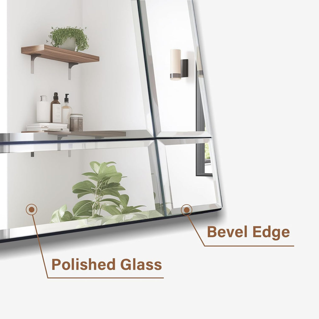 24x36 Inch Rectangle Bathroom Vanity Mirror for Wall, Modern Frameless Wall Mirrors with Beveled Edge
