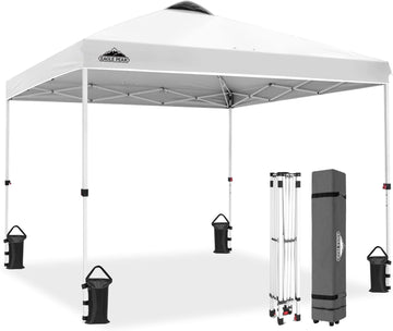Pop Up Canopy Tent with Wheeled Carry Bag, 8 Stakes, 4 Ropes, 4 Weight Bags, Easy Set Up Tent Canopy, 10x10 ft