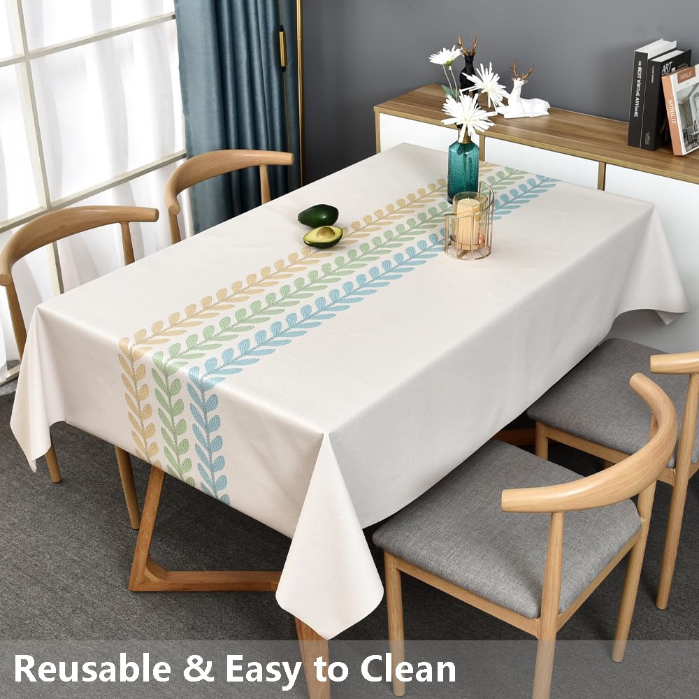 Plastic Table Cloth Rectangle Tables Beige Vinyl Tablecloth Waterproof Wipeable Oilcloth Tablecloths for Dining Table