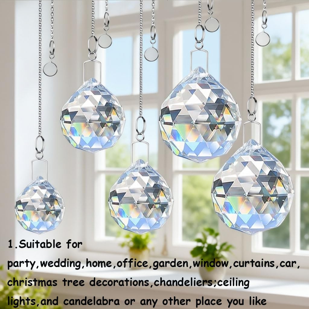 2PCS 40mm AB Suncatcher Crystals Ball Prism Rainbow Maker with Chain Hanging Window Sun Catchers Home Garden