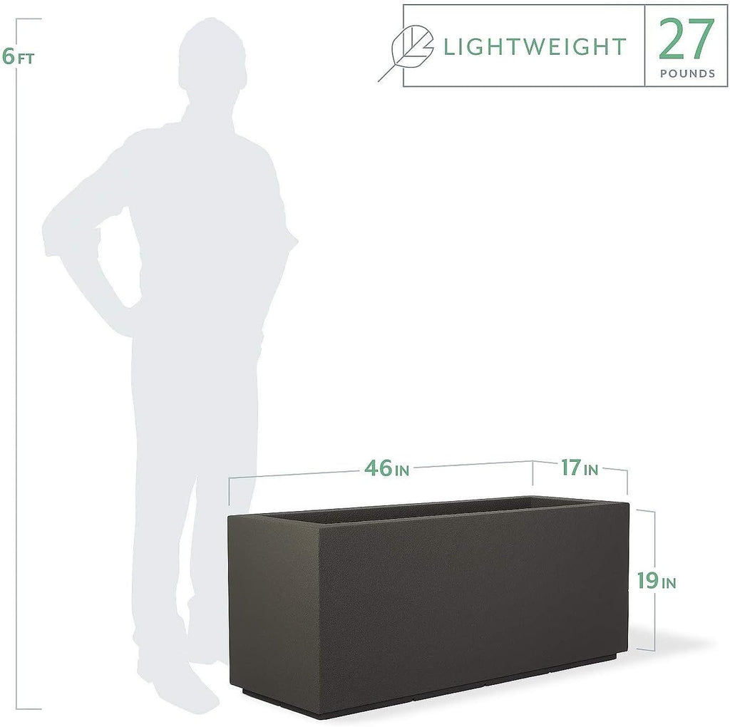 Milan Rectangular Trough Planter - 46" x 17" x 19" - Large Lightweight Indoor/Outdoor Planter Box - Modern Stone-Look