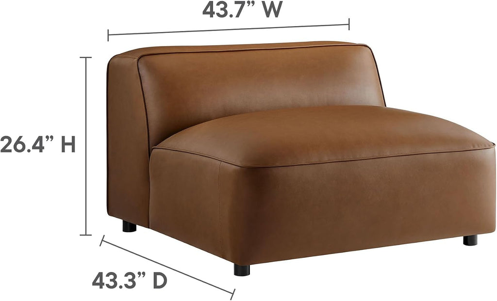 Auren Vegan Leather 5 Piece Armless Modular Sofa in Coffee - Faux Leather L Shaped Sectional - Comfy Modern PU