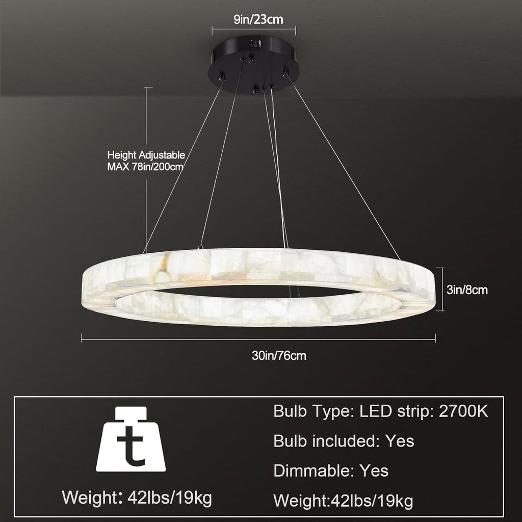 Alabaster Chandelier, Modern Round Chandeliers for Dining Room Living Room, Dimmable Chandelier for Bedroom Entryway Foyer, Marble Round Light Fixture for Kitchen Hallway (D30in)