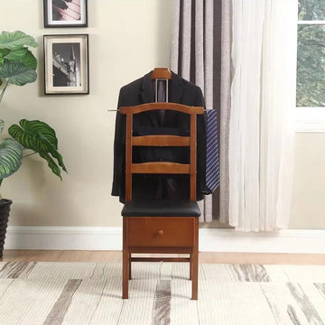 Office Chair with Hanger Valet, Mens Valet Stand with Drawer, Accessory Clothes Organizer (Brown) 45.7 * 58.4 *