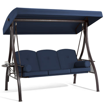 3 Person Porch Swing with Adjustable Canopy, Patio Swing with Stand