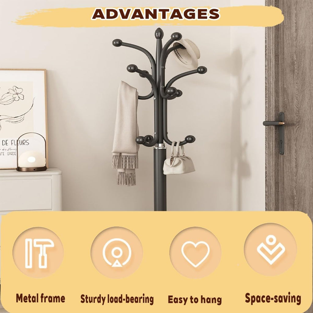 Hall Tree, Marble Base Modern Hall Tree,Metal Frame Freestanding Coat Rack, ,Foyer,Hallway,Corridor,Living Room