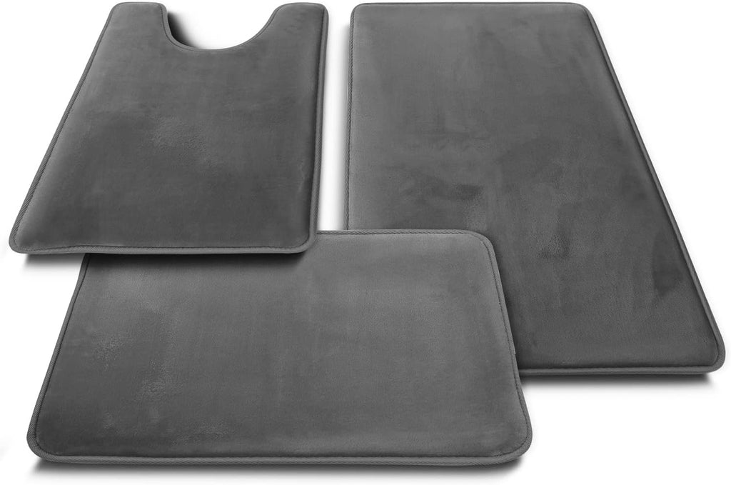 3 Piece Bathroom Rugs Bath Mat Set, Velvet Memory Foam Bath Mats - Non-Slip, PVC Backing Bath Rugs, Washable - Dries