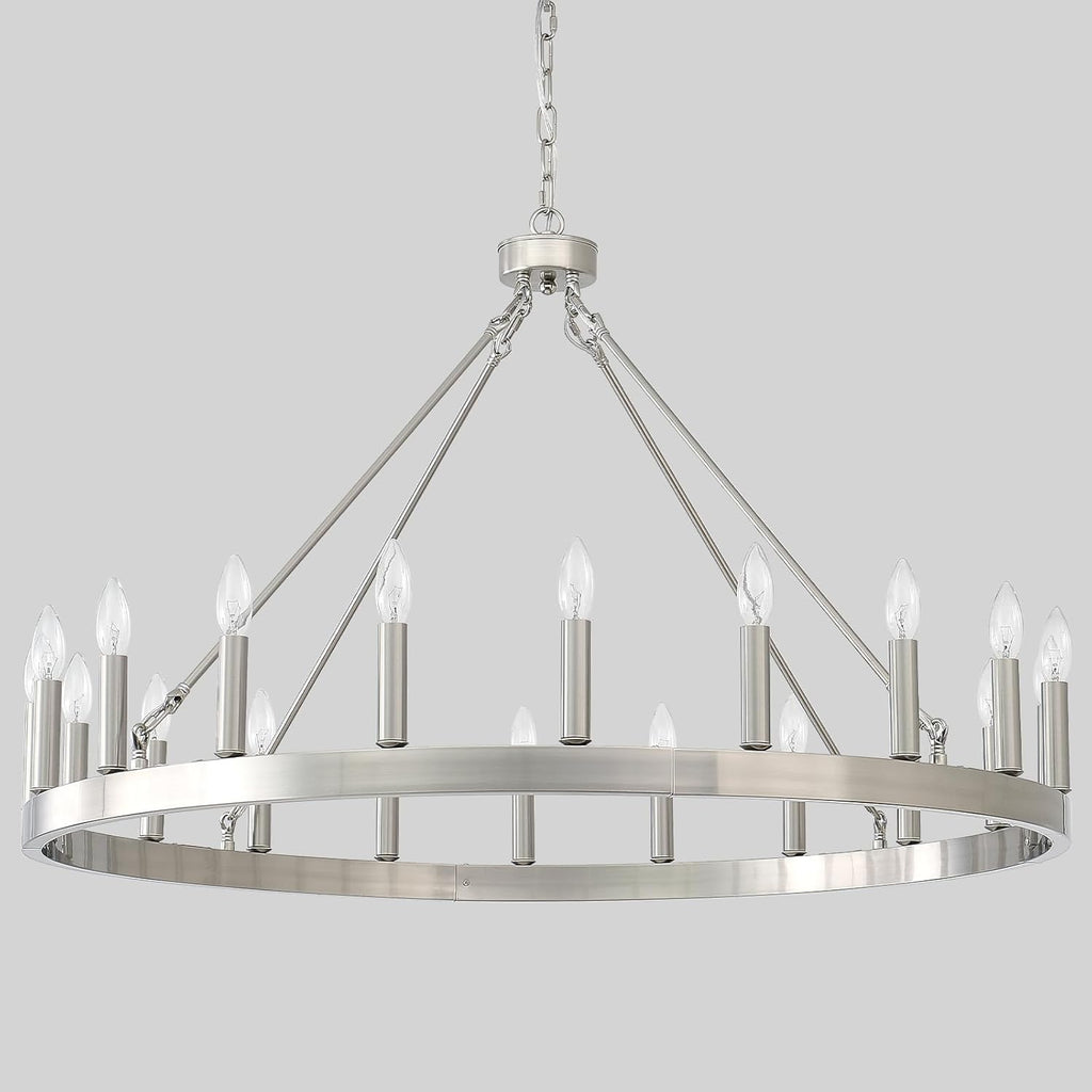 Silver Wagon Wheel Chandelier 40", Farmhouse Brushed Nickel Chandelier for Dining Room 20-Light, Modern Round Living Room Chandeliers Light Fixture for Foyer, Entryway, E12 A105-B0DHVBHHXP