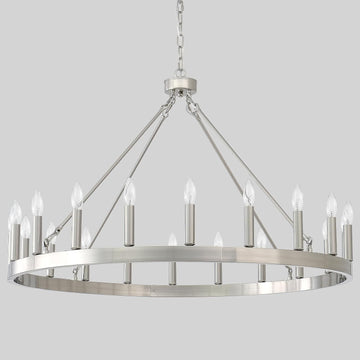 Inspired Camino Style Chandelier - Silver Wagon Wheel Chandelier 40", Farmhouse Brushed Nickel Chandelier for Dining Room 20-Light, Modern Round Living Room Chandeliers Light Fixture for Foyer, Entryway, E12
