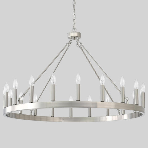 Silver Wagon Wheel Chandelier 40", Farmhouse Brushed Nickel Chandelier for Dining Room 20-Light, Modern Round Living Room Chandeliers Light Fixture for Foyer, Entryway, E12 A105-B0DHVBHHXP