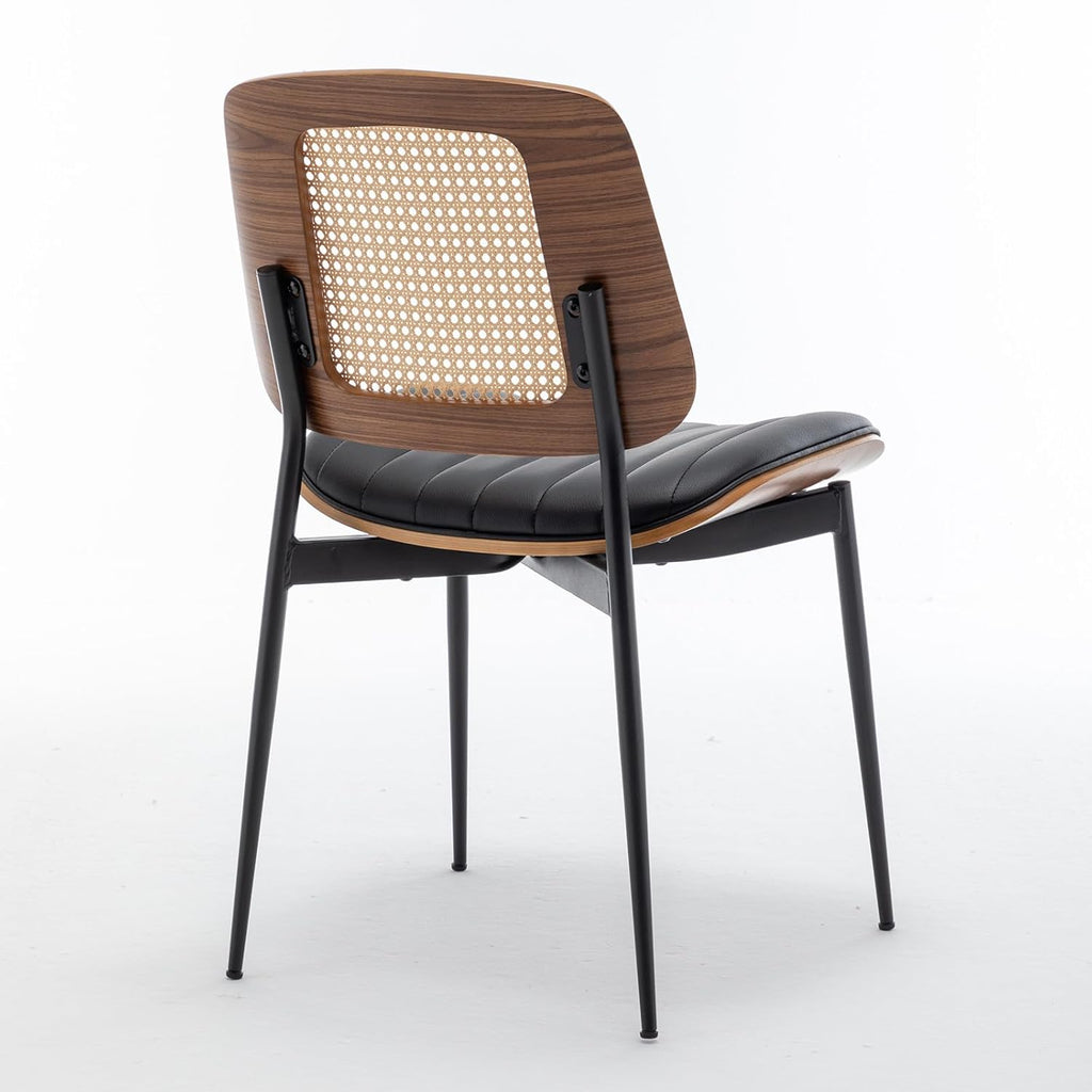 Dining Chairs Set of 2 Mid Century Modern Retro Faux Leather Kitchen Chairs with Walnut Bentwood Upholstered